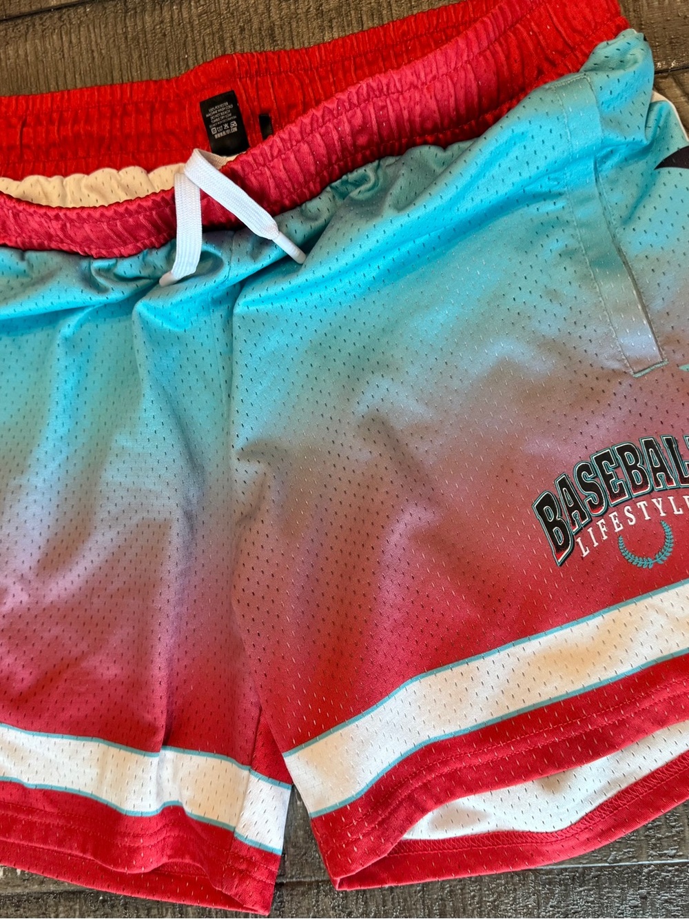 Adult Ombre Athletic Shorts with Drawstring - Blue & Red